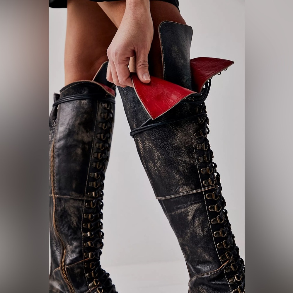 Free People Black and Red Lace Up Boots
